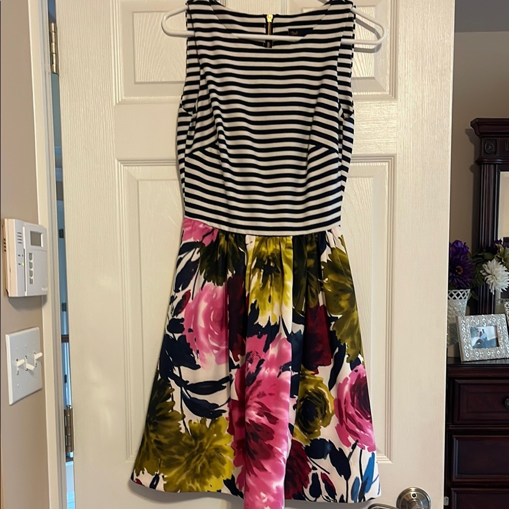 Just...Taylor Striped and Floral Midi Dress - Black, White, Pink, Yellow, Green